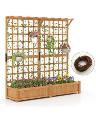 71 in Wooden Planter with Trellis and Hanging Roof, 3-in-1 Fir Wood Garden Station