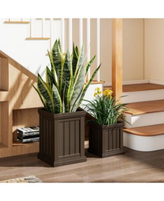 Square Plastic Planter Pots Set of 2 with Drainage Holes and Nesting Storage Design