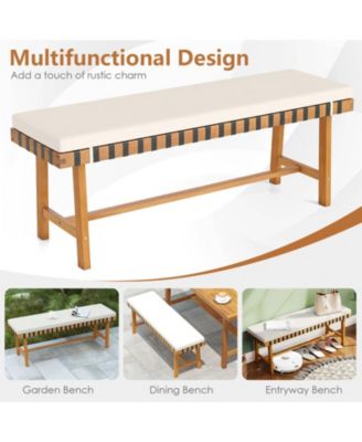 3-Piece Farmhouse Patio Dining Set with 63 in Acacia Wood Table, 2 Cushioned Benches