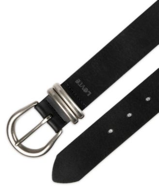 Women's Casual Leather Belt with Double Metal Loop Strap Keeper