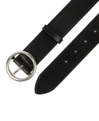 Women's Casual Suede and Leather Belt with Circular Center Bar Buckle