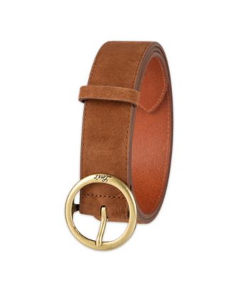 Women's Casual Suede and Leather Belt with Circular Center Bar Buckle