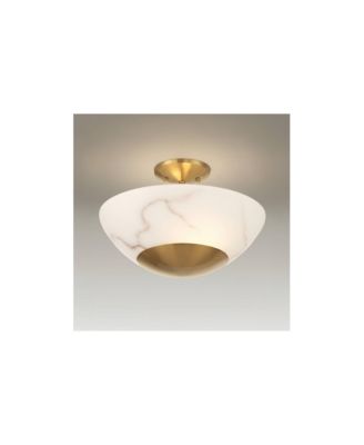 Monza 14 1/2"W Brass Faux Alabaster 2-Light Ceiling Light