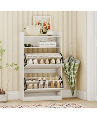 Shoe Storage Cabinet Hidden Shoe Rack with 2 Flip Drawers Adjustable and Removable Shelves