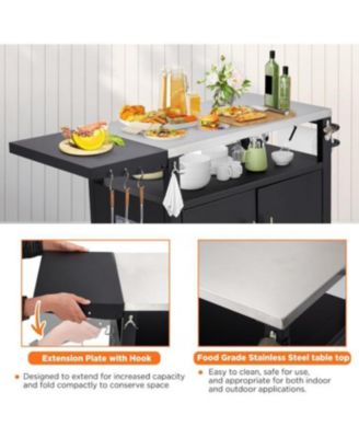 Outdoor Grill Table with Storage Cabinet, Rolling Bar Grill Cart with Wheels, 50’’×20’’×32.2’’