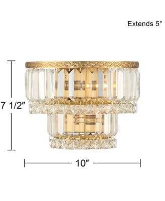Modern Wall Light Sconces Gold Hardwired 10" 2-Light LED Fixture Clear Crystal for Bedroom Bathroom
