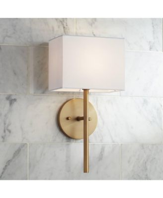 Modern Wall Light Sconces Set of 2 Warm Brass Hardwired 8" Fixture Linen Shade for Bedroom Living Room