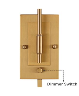 Cartwright Modern Wall Lamp Set of 2 Brass Plug-In 6" Fixture Swing Arm Linen Cylinder Shade for Bedroom