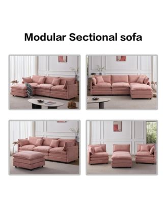 105" Modular Sectional Sofa, Soft Chenille Fabric Couch, 3 Seater Sofa with Flexible Movable Ottoman for Living Room