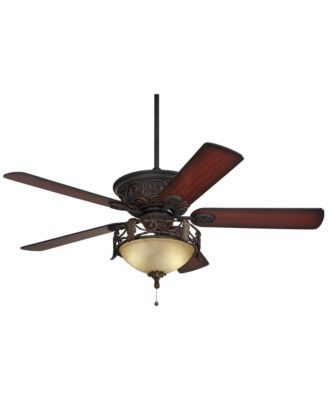 52" Contessa Industrial Rustic Indoor Ceiling Fan LED Light Bronze Copper Cherry Scavo Glass Living Kitchen Room Home