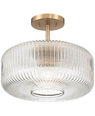 Possini Euro Bernado 14"W Warm Brass and Fluted Glass Ceiling Light