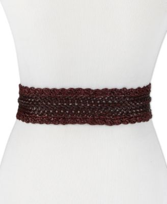 Women's Wide Width Leather and Raffia Braided Waist Belt