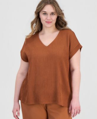 Plus Size Ribbed Knit Cap Sleeve Top