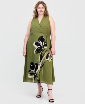 Plus Size Faux-Wrap A-Line Midi Dress