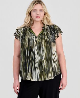 Plus Size Ruffle-Sleeve Tie-Neck Blouse