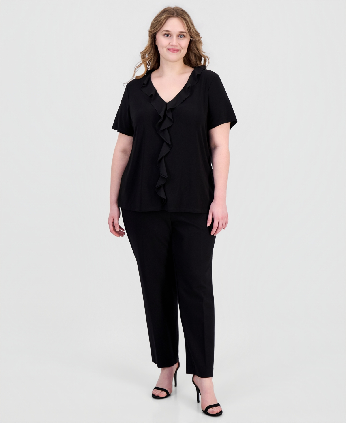 Anne Klein Essentials Plus Ruffled Short-Sleeve Top