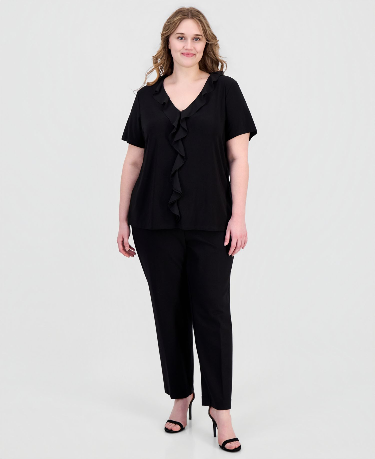 Plus Ruffle-Trim V-Neck Top