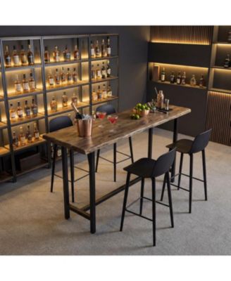 63'' Solid Bar Table for 4-6, Counter Height Table with Metal Footrest