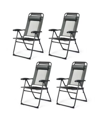 4PC Folding Chairs Adjustable Reclining Chairs with Headrest Patio Garden Grey