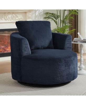 360 degrees Swivel Barrel Chair, Modern Compressible Accent Chair with Sturdy Wooden Frame for Living Room, Reading Nook and Office