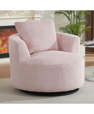 Modern Compressible Swivel Accent Chair, 360 degrees Rotating Barrel Chair with Wooden Base for Comfortable Seating in Home and Office