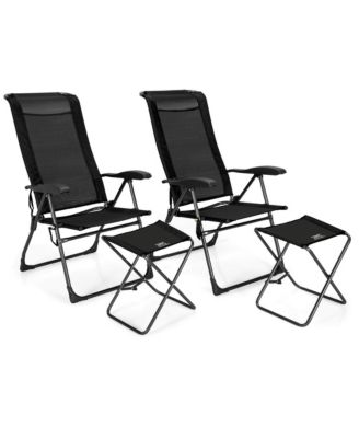 4PCS Folding Patio Recliner Chair and Ottoman Set w/ Adjustable Backrest