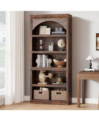  Tall Farmhouse Arched Bookcase, 5-Tier Wooden Curved Storage Bookshelf