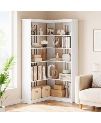  Tall 5-Tier L-Shaped Wooden Corner Bookshelf with Open Storage