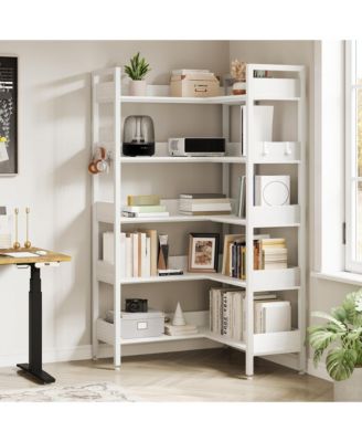 5-Tier Convertible Retro Corner Bookshelf, Dual Splicing Modes Display Storage Shelf