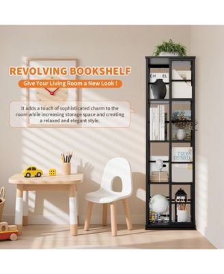 54" 360degree(s) Rotating Corner Bookshelf, Industrial Floor Standing Storage Organizer