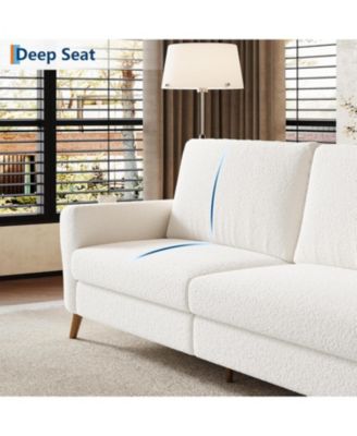 84 Inch Modern Sofa Couch, Large 3-Seater Sofa with Streamlined Armrests, PU Leather Loveseat Wood Feet, Comfy Couch for Living Room, Apartment