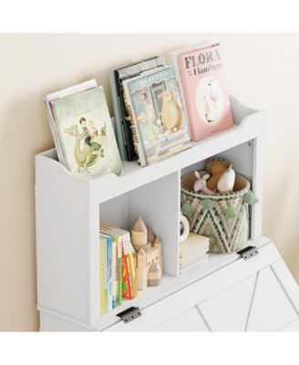 2-Tier Kids Toy Storage Organizer with Flip-Top Lid, Wooden Toy Chest Bookshelf for Playroom