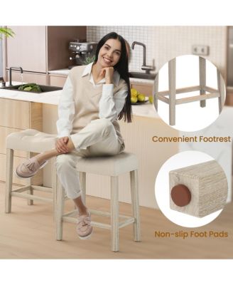 Bar Stools Set of 4 w/ Footrest Rubber Wood Frame for Kitchen Island