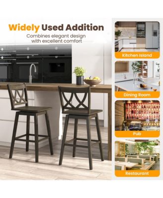  Bar Stool Set of 2 w/Rubber Wood Frame Swivel Seat Ergonomic Backrest