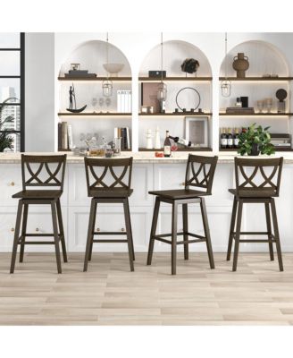  Bar Stool Set of 4 w/Rubber Wood Frame Swivel Seat Ergonomic Backrest