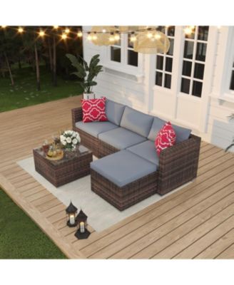 Patio Furniture Set, Outdoor Glass Table and Cushions with Rattan Wicker Chairs, Patio Furniture Set for Porch, Balcony, Backyard