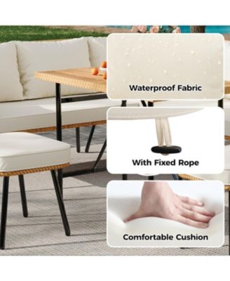 6 Pieces Outdoor Patio Furniture Set with Table, All-Weather Boho Wicker Rattan Patio Sectional L-Shaped Sofa, Metal Frame, Detachable Cushions