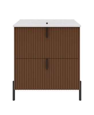 Bathroom Vanity with Sink, Modern Fluted MDF Cabinet, Soft Close Full-Extension Drawers for Small Spaces