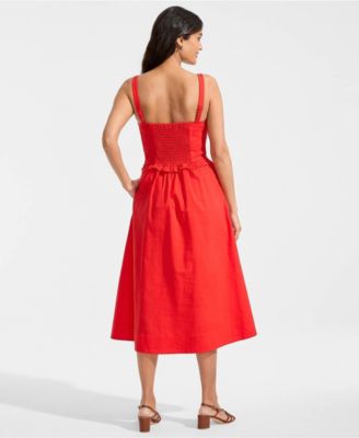 Women's Linen Blend Pintuck Tank Midi Dress