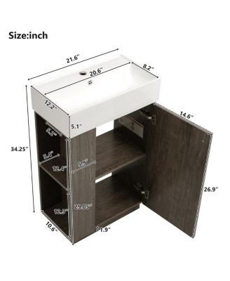Bathroom Vanity with Ceramic Sink, MDF Cabinet, Soft Close Door and Tissue Holder for Small Spaces