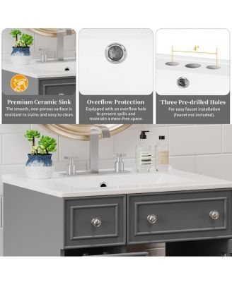 Bathroom Vanity Cabinet with Ceramic Sink, 2 Drawers and Door, Compact Storage for Small Spaces