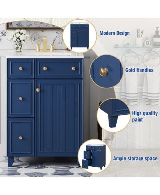 Bathroom Vanity Cabinet with Ceramic Sink, 2 Drawers and Door, Compact Storage for Small Spaces