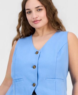 Plus Size V-Neck Button-Front Vest Jacket