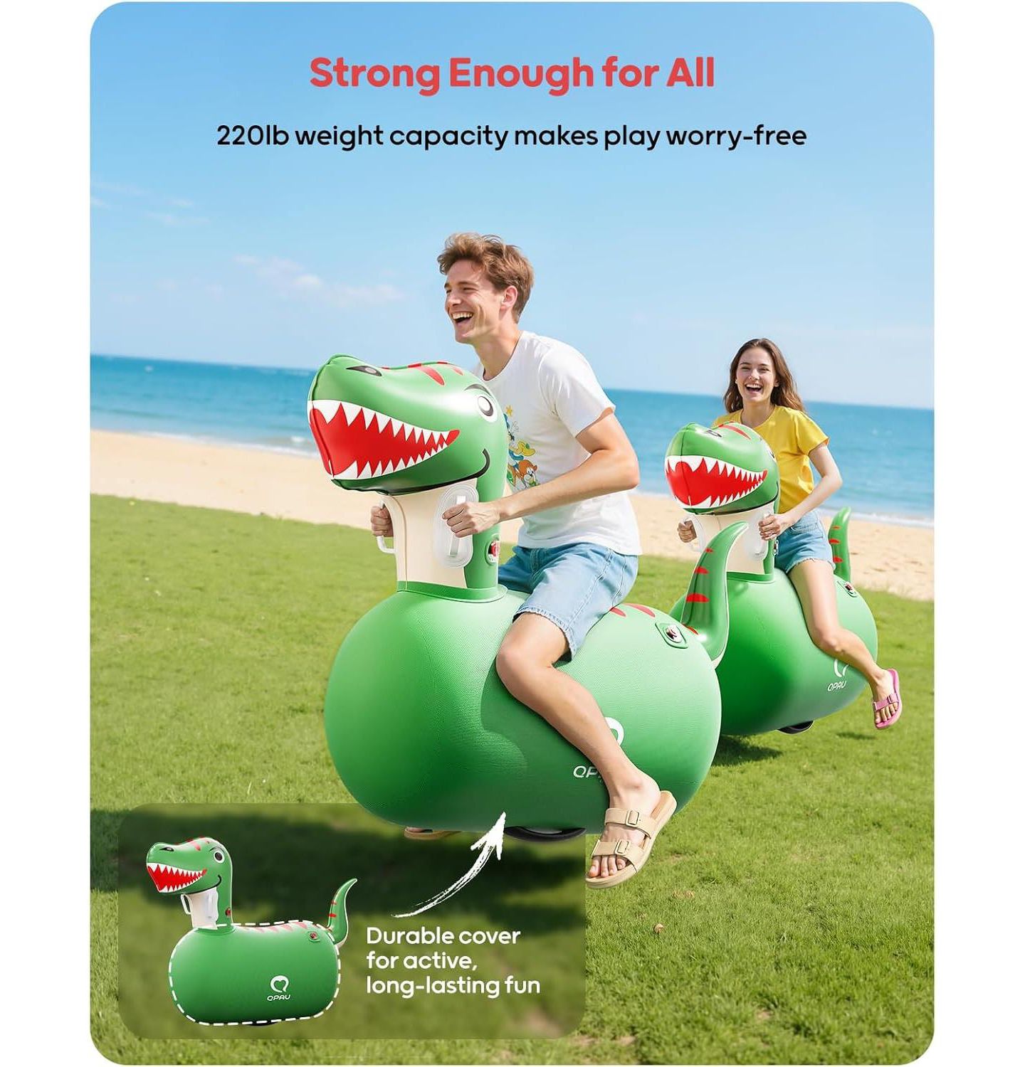 Детская игрушка QPAU Dinosaur Bouncing Horse, 48"L x 18"W x 36"H, 220 lbs Load Capacity, Ride-On Bouncy Animal Hopper, Ages 8+, цвет: Зелёный — фото 5
