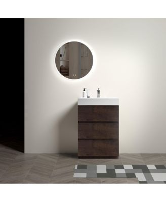 24" Walnut Freestanding Bathroom Vanity with Sink, Modern Melamine Bathroom Storage Cabinet without Faucet