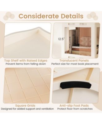 3-Tier Foldable Rotating Bookshelf with Swivel Base and Translucent Panels