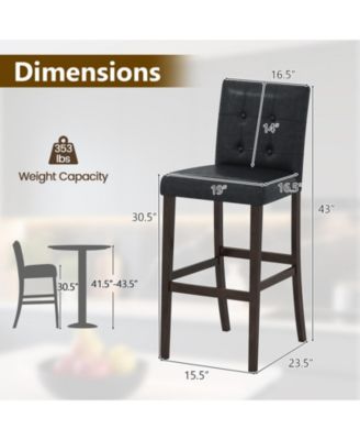 PVC Leather Bar Stools Set of Two with Solid Wood Legs