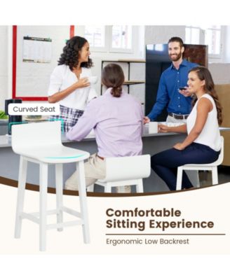 Wood Bar Stools Set of Two with Solid Back and Seat