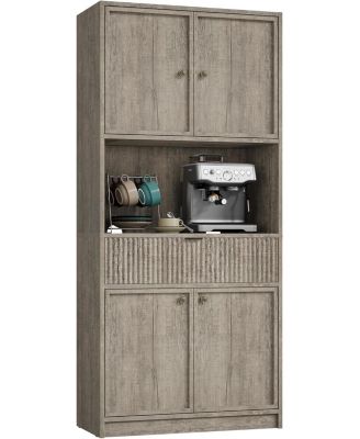 70" Tall Kitchen Pantry Cabinet with Doors, Fluted Drawer and Adjustable Shelves