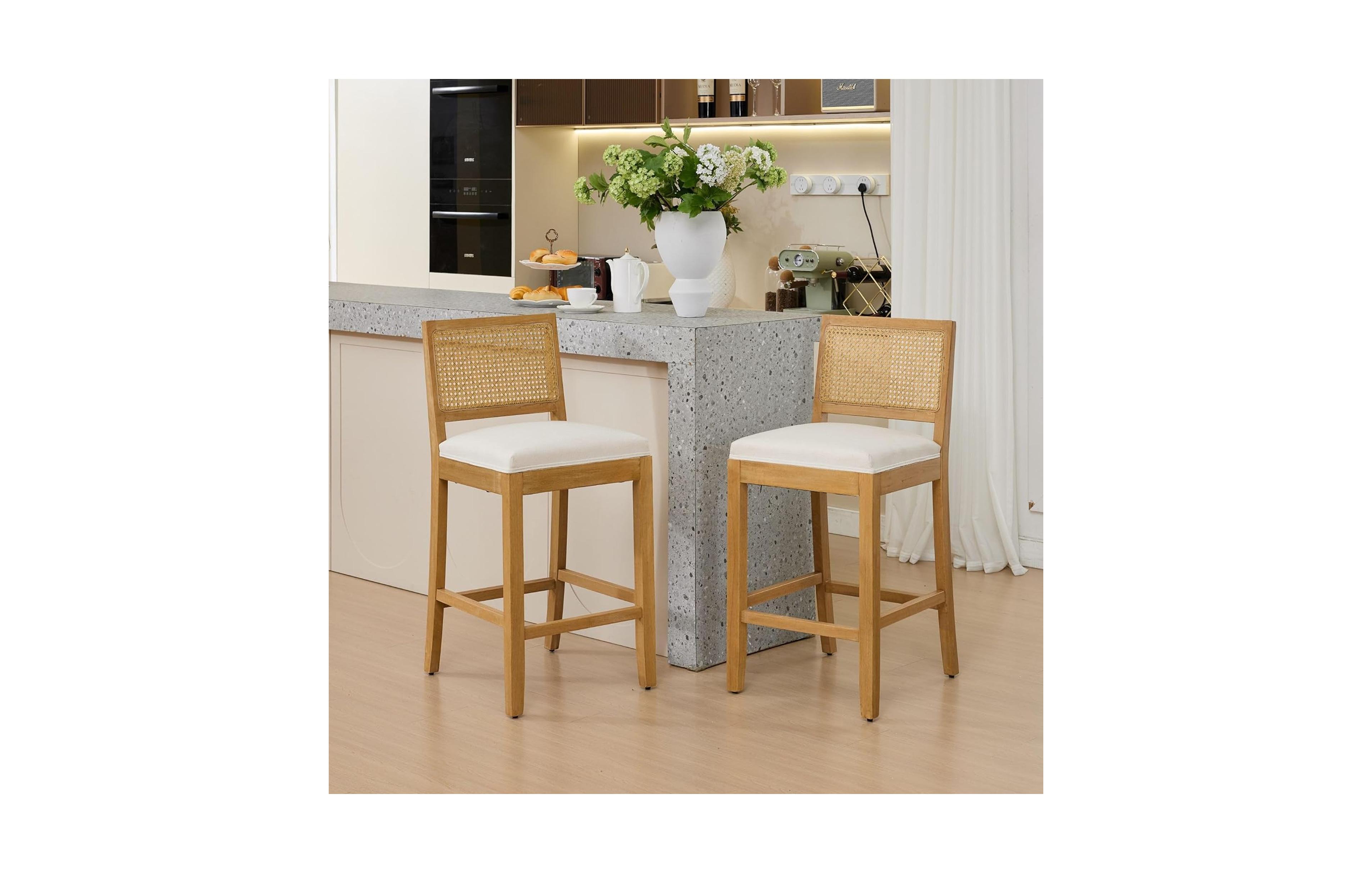 Rainsken French Rattan Bar Stools Set of 2